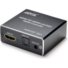 AGPtek® HDMI uz HDMI audio ekstraktoru pārveidotājs ar Toslink kabeli - Ultra HD 4 K x 2 K pilnīga 3D optiskā Toslink SPDIF audio un 3,5 mm audio izeja + EDID vadības josla Dolby Digital AC3/DTS, LPCM un Adv 2.0ch 5.1ch formātam