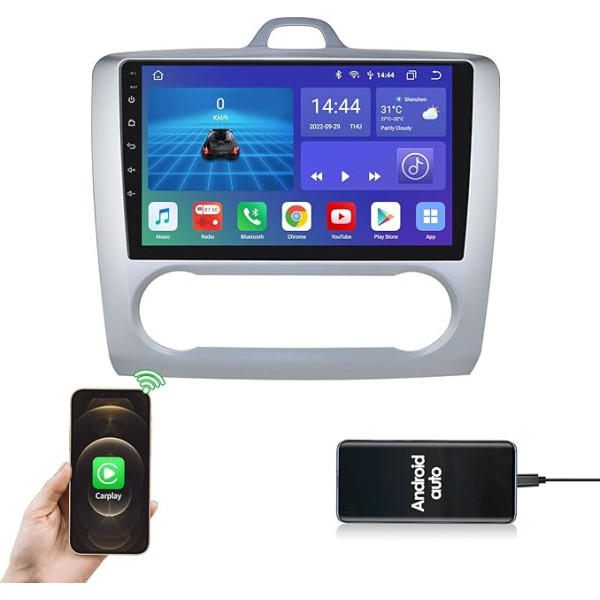 Android 12 9 collu autoradio Ford Focus Exi 2004-2011, 4+32GB Bluetooth Auto Stereo GPS navigācija QLED Touchscreen Atbalsts Carplay Laikapstākļi Stūres vadības stūres kontrole DSP RDS USB DAB