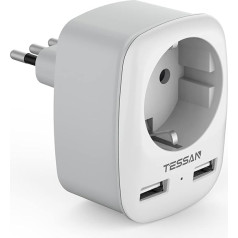 TESSAN adapteris Itālija USB, ceļojuma adapteris Itālija ar 2 USB 2.4 A, kontaktligzdas adapteris Itālija, L tipa, ceļojuma kontaktdakša Itālija, Vācijas kontaktdakša, Itālijas kontaktdakšas adapteris Itālijai, Čīlei, Urugvajai, Urugvajai