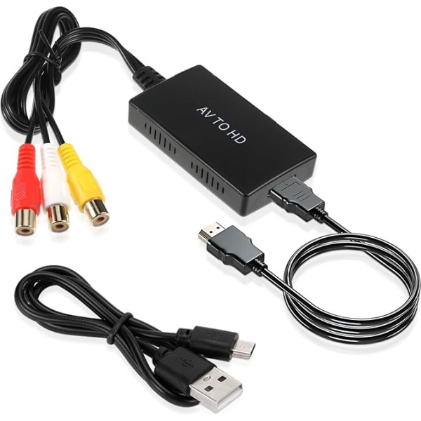 RCA uz HDMI pārveidotājs 1080P CVBS Composite AV uz HDMI pārveidotājs RCA AV video kabelis uz USB ar 3 x RCA kabeli un USB kabeli, RCA HDMI adapteris RCA uz HDMI PAL, NTSC3 58 NTSC4 43 SECAM PAL/M PAL/N