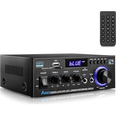 Woopker pastiprinātājs ar Bluetooth 5.0 40WX2 HiFi Stereo Mini audio uztvērējs HiFi pastiprinātājs Digitālais pastiprinātājs Jaudas pastiprinātājs ar USB, SD, FM, 2 mikrofona ievadi Echo, RCA, LED, studijai, mājas kino