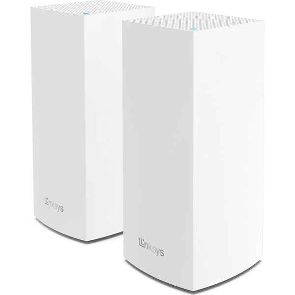 Linksys Velop MX8400 Tri-Band Mesh WiFi 6 System (AX4200) WiFi maršrutētājs ar bezvadu pārklājumu līdz 525 m², 3,5 reizes ātrāks vairāk nekā 80 ierīcēm - 2 ierīču iepakojums, balts