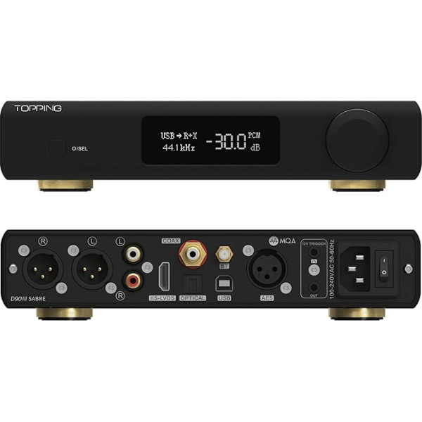 Topping D90 III SABRE MQA Full Balance HiFi DAC Bluetooth 5.1 ES9039SPRO x 2 DSD512 PCM32bit/768kHz USB/Coax/Opt/AES/IIS Desktop Audio Preamp dekodētājs