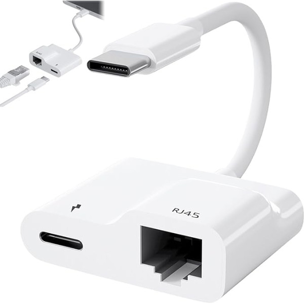 USB C Ethernet adapteris, 2-in-1 USB C uz RJ45 tīklu, USB-C LAN adapteris OTG WLAN adapteris ar PD 60W uzlādes funkciju USB C Hub Ethernet adapteris MacBook Air/Pro, Pad Pro/Air, Surface, XPS, Galaxy