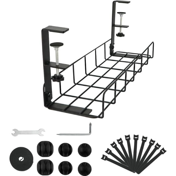 Kabeļu vadības galds Clampable Cable Duct Desk, kabeļu grozs bez urbšanas, kabeļu organizatora kabeļu vadības komplekts uzglabāšanas kabeļu strāvas sloksnēm