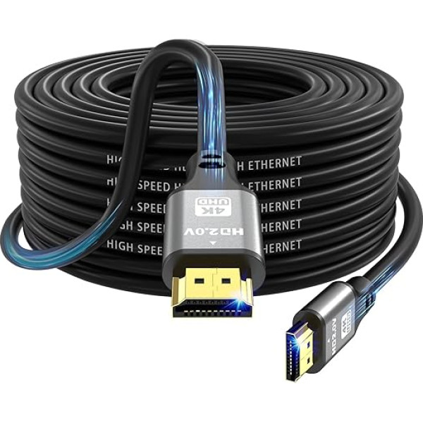 jojobnj 4K HDMI kabelis 15 m, ātrgaitas HDMI 2.0 kabelis 4K @ 60Hz 18 Gbps, Ultra HD, Ethernet Audio Return, Video 4K, 1080p, 3D, Arc, HDR, saderīgs ar Xbox, PS5/PS4, HDTV, portatīvo datoru u.c. (sudraba krāsā)