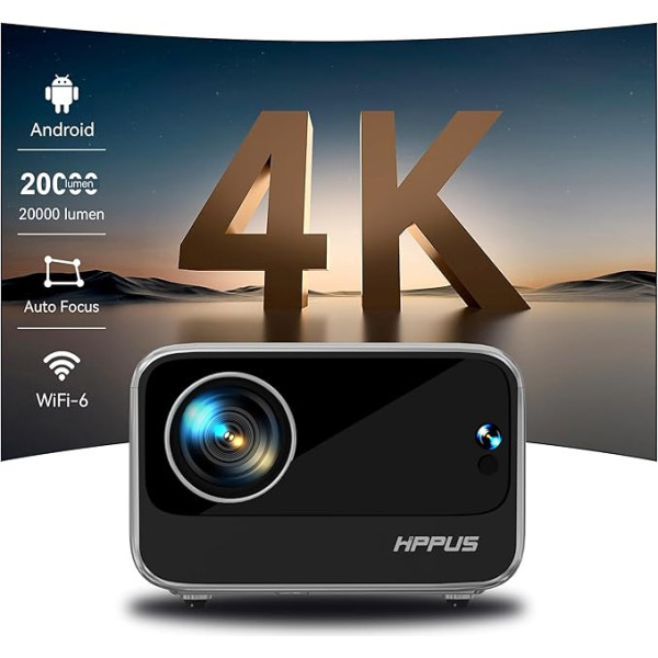 Elektriskā fokusēšana/trapezoidālā korekcija: Hippus Smart projektors Mājas kino 4K Mini Android projektors 1080P Full HD WiFi 6 Bluetooth Video Mini projektors Mobilais tālrunis Saderīgs ar viedtālruni/apdrošinājumu