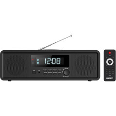 Stereo sistēma Kompaktā sistēma Mājas CD Stereo sistēma, Radio CD atskaņotājs ar Bluetooth, FM radio, Aux-in, USB atskaņošana, digitālais pulkstenis, CD atskaņotājs mājai (melns)