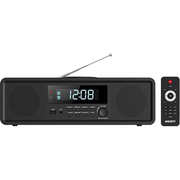 Stereo sistēma Kompaktā sistēma Mājas CD Stereo sistēma, Radio CD atskaņotājs ar Bluetooth, FM radio, Aux-in, USB atskaņošana, digitālais pulkstenis, CD atskaņotājs mājai (melns)