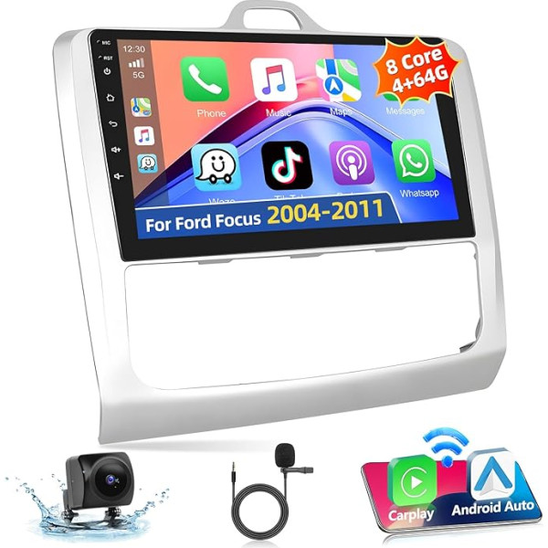 Podofo 4+64G auto radio priekš Ford Focus Exi MT 2 3 Mk2 Mk3 2004-2011 ar Wireless Carplay Android Car 9