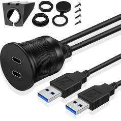 TNP USB C paneļa kontaktligzdas kabelis - 1 m, automašīnas USB 3.0 instalācijas kontaktligzdas kabelis, USB C tipa pagarinātāja kabelis, USB paneļa kabelis, 2 x A tipa vīrietis uz 2 x C tipa sieviete automašīnai, kravas automašīnai, laivai, mo