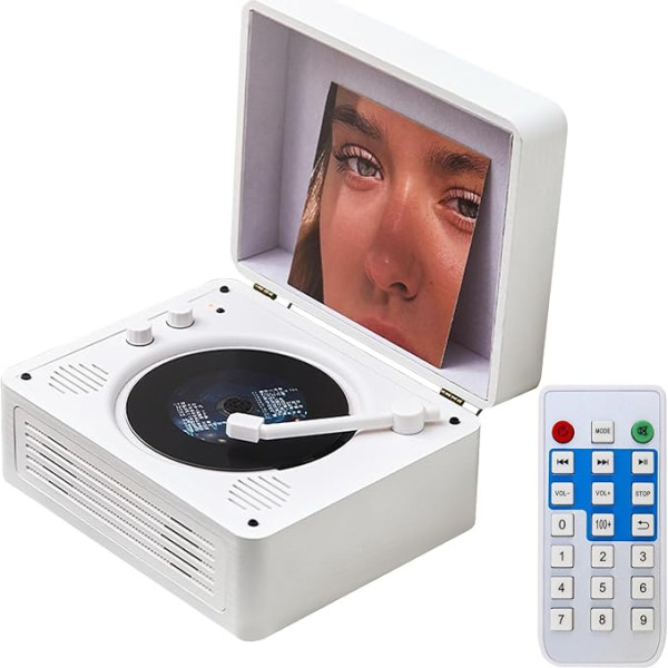 JAOGAUS CD atskaņotājs, Bluetooth 5.4 galda CD atskaņotājs, pārnēsājams CD atskaņotājs ar HiFi skaļruņiem, tālvadības pults, retro korpuss, balts koka CD atskaņotājs, atbalsta CD/CD-R/CD RW/MP3/WMA, dāvana