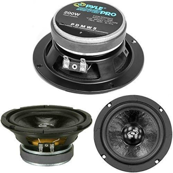 1 MIDWOOFER Pyle PDMW5 skaļrunis 13,00 cm 130 mm 5 collu diametrs 100 W RMS 200 W Max Impedance 8 Ohm mājas ballītei Iepakojumā 1 gab.