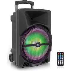 Pyle Party Box - Bluetooth skaļrunis, PA sistēma, mūzikas kaste, karaoke kaste, Bluetooth kaste, 800 W, 12 collu zemfrekvences skaļrunis, pārnēsājamas mūzikas kastes ar uzlādējamu akumulatoru un ballīšu apgaismojumu, MP3/USB/AUX ieeja