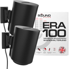 Sound bass ERA100 Tilt & Swivel Wall Mount Black Twin (Pack of 2), saderīgs ar Sonos ERA 100, viegla uzstādīšana, komplektā ietilpst montāžas komplekts, dubultā, pāri