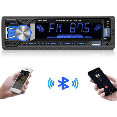 Hodozzy 1 DIN autoradio ar Bluetooth brīvroku komplektu, duāls BT savienojums, MP3 atskaņotājs ar FM/SD/AUX/USB/7 krāsām, 4 x 60 W pastiprinātājs