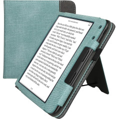 kwmobile Korpuss saderīgs ar Kobo Kobo Kobo Libra Colour / Tolino Vision Colour Case - Flip Case with Hand Strap - Faux Leather Cover - Mint Green Dark Grey