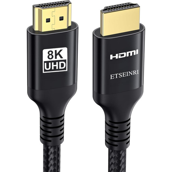 Etseinri 4K 8K HDMI 2.1 kabelis 10M, 48Gbps ātrgaitas pīts HDMI kabelis 2.0 4K 120Hz 8K 60Hz eARC HDCP 2.2&2.3 Dynamic HDR Dolby Atmos, HDMI kabelis saderīgs ar PS5 Xbox HDTV monitoru