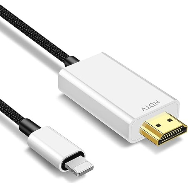 HDMI kabelis iPhone, iPhone HDMI adapteris, i-Phone, i-Pad vai i-Pod pārnešanai uz TV, Lightnqing HDMI adaptera savienojuma kabelis, iOS17, 16, 15, 14, YouTube TV izeja, HD izšķirtspēja 1080P (1 m,