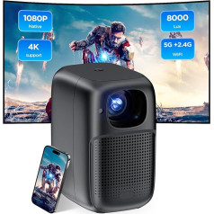 HDeye V1 Mini projektors mobilais tālrunis Mazs portatīvais projektors Mājas kino 5G + 2.4G WiFi Bluetooth 1080P 4K iOS/Andorid/Laptop melns