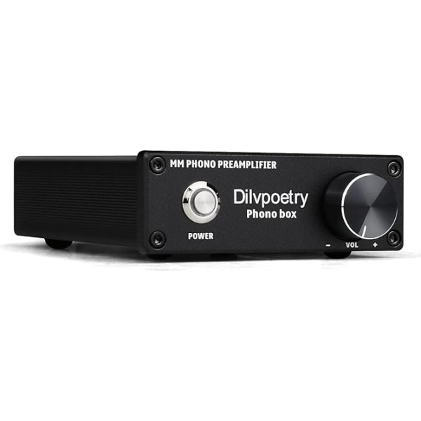 Dilvpoetry Phono Box MM Phono priekšpastiprinātājs HiFi Vinilplašu pastiprinātājs Phonograph Audio Preamp Vinilplašu ar DC12V (melns)