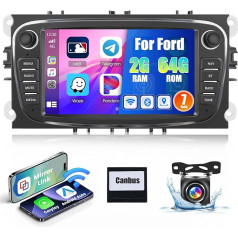 2G 64G bezvadu Carplay autoradio Ford Focus S-Max Mondeo Galaxy C-Max Kuga 7 collu 2Din Android13 autoradio ar GPS navigāciju Android Car Bluetooth WiFi RDS HI-FI FM atpakaļgaitas kamera (melns)