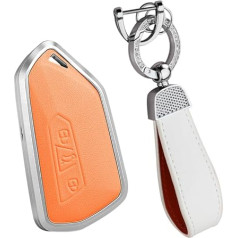 HIBEYO Smart Car Key Case Fits VW Key Case Leather Protective Key Case Cover for VW Golf 8 Seat Leon MK 4 Tarraco Ateca Skoda Octavia 3 Buttons Key Ring Key Case Orange