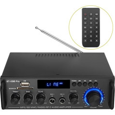 PROZOR Audio jaudas stereo pastiprinātājs Bluetooth 5.0 pastiprinātājs Hi-Fi stereo pastiprinātājs ar 2 kanāliem, basa un augstuma skaņu skaņotāju, tālvadības pults Digitālais jaudas pastiprinātājs Mini audio pastiprinātājs datoram Mājas