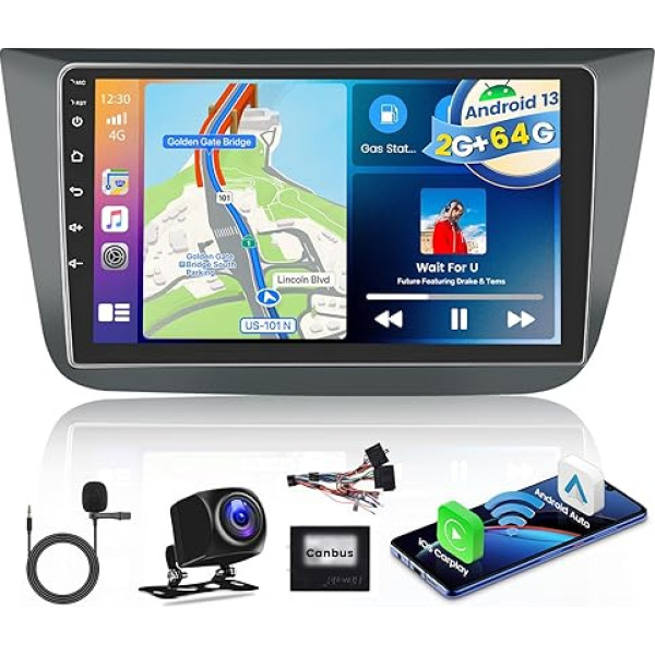 2GB + 64GB Android 13 Auto radio Seat Altea 2004-2016 Radio bezvadu Apple CarPlay Android auto Bluetooth 9 collu ekrāns Auto radio ar navigācijas atpakaļgaitas kameru