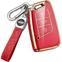 HIBEYO Smart Car Key Case Fits VW Golf Protective Key Case Cover TPU for VW Magotan Passat CC B8 MK2 Variant Skoda Kodiaq Key Box Key Fob Key Key Case Red