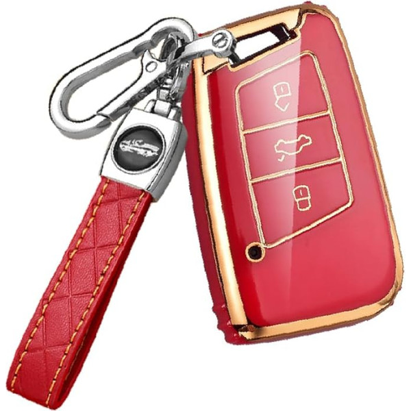 HIBEYO Smart Car Key Case Fits VW Golf Protective Key Case Cover TPU for VW Magotan Passat CC B8 MK2 Variant Skoda Kodiaq Key Box Key Fob Key Key Case Red