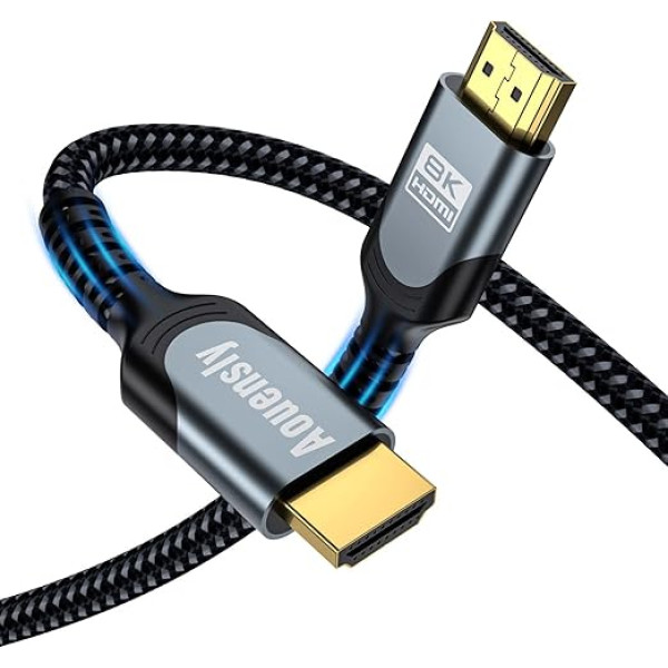 Aouensly 8K HDMI 2.1 kabelis 5 m ar neilona pinumu - īpaši ātrdarbīgs, 48 Gbps, atbalsta 8K@60Hz, 4K @ 120Hz, Dolby Vision Atmos, eARC, saderīgs ar TV, PS5, Xbox Series X