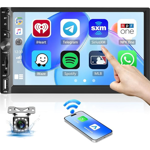 [Bezvadu] CAMECHO Double DIN auto radio ar bezvadu Carplay Android Car, 7 collu auto radio ar Bluetooth brīvroku sistēmu Mirror Link FM USB/SD/AUX-in + atpakaļgaitas kamera