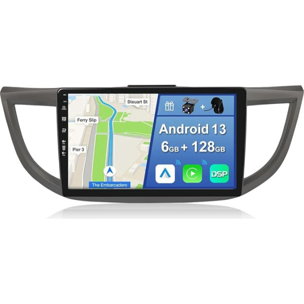 [6GB + 128GB] Android 13 auto radio Honda CRV 2012-2016-[Integrēts CarPlay/Android Car/DSP/GPS]-10.1 collu IPS ekrāns DAB/Mirror Link/Bluetooth 5.0/AHD/360 kamera