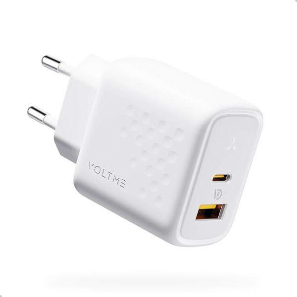 VOLTME USB-C lādētājs 45 W GaN III lādētājs USB Dual Port - balts, mobilā tālruņa lādētājs USB C Fast Charger 2-Port Plug Charger USB & USB C, piemērots iPhone/Galaxy tālruņiem