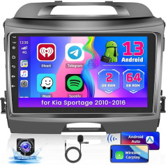 [2+64G] Automašīnas radio Android 13 ar satelīta navigāciju Kia Sportage 2010-2016, Hikity 9 collu skārienjūtīgais displejs, auto radio ar ekrānu Carplay Android Car GPS WiFi Bluetooth FM RDS atpakaļgaitas kamera