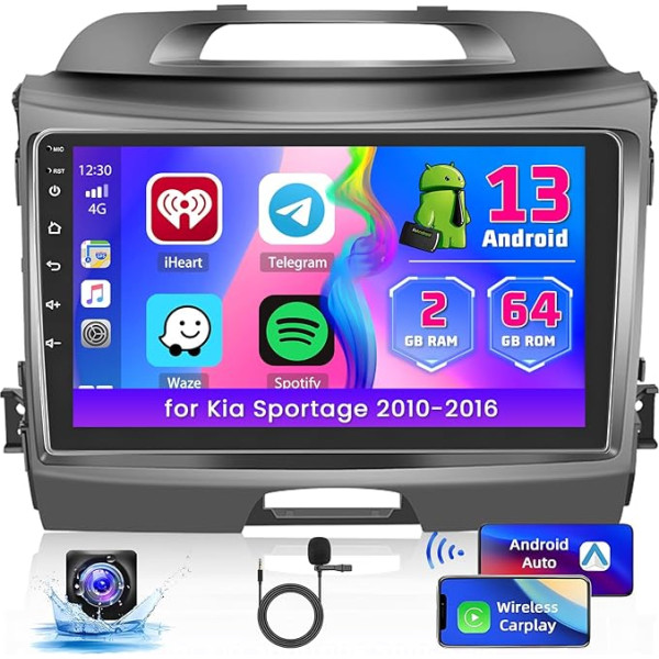 [2+64G] Automašīnas radio Android 13 ar satelīta navigāciju Kia Sportage 2010-2016, Hikity 9 collu skārienjūtīgais displejs, auto radio ar ekrānu Carplay Android Car GPS WiFi Bluetooth FM RDS atpakaļgaitas kamera