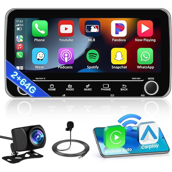 Inefala 10,25 collu skārienjūtīgais ekrāns Auto radio 2 DIN Android 13 2G + 64G ar bezvadu Carplay, Android auto, radio ar Bluetooth ar GPS, WiFi, RDS/FM, USB, SWC, mikrofons, atpakaļgaitas kamera