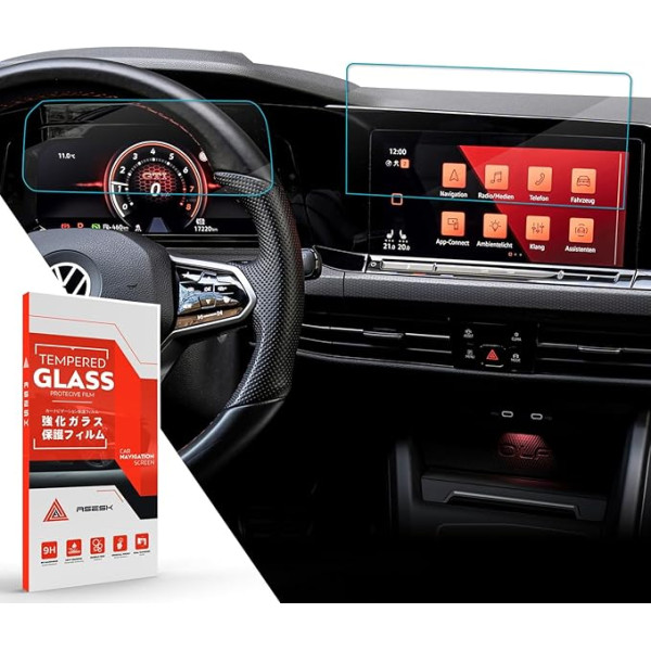 ASZSK Pack of 2 Screen Protector for V W Golf 8 MK8 GTI GTD GTE 2020-2023 2024, Navigation and Instrument Panel Tempered Glass Screen Protector, Golf 8 Accessories