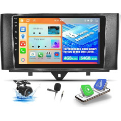 OiLiehu 4+64G 8 Core Android 13 Double DIN Radio priekš Mercedes Benz Smart Fortwo W451 2011-2015 CarPlay Android auto radio ar ekrānu 9 collas ar Bluetooth GPS FM RDS WiFi DSP/EQ/Reversing kamera