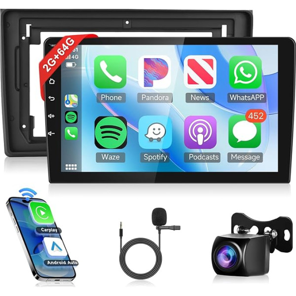 2G + 64G bezvadu Carplay Android 13 Auto radio 2 DIN Audi A4 S4 RS4 B6 B6 B7 8E 2000-2009 ar Android auto navigāciju GPS WiFi 9 collu auto radio ar Mirror Link Bluetooth FM/RDS/DAB/OBD/DVR/SWC aizmugures