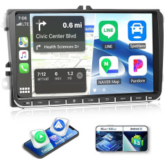 CAMECHO 4+64G Android 13 navigācijas auto radio VW Passat Golf Jetta EOS Polo Touran Seat Sharan, 9 collu bezvadu Carplay Bluetooth HD radio ar atpakaļgaitas kameru Android Car WiFi GPS FM/RDS DSP+