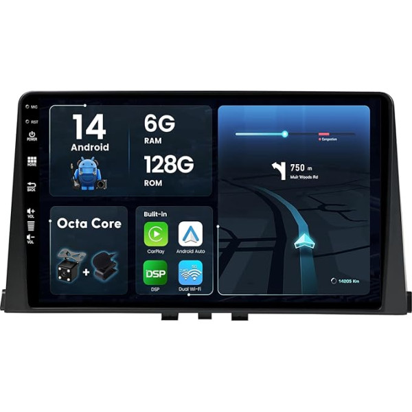 BXLIYER - 6G+128G - Android 14 IPS auto radio Citroen Berlingo (2008-2019) - Bezvadu CarPlay/Android Car/DSP - Kamera un mikrofons - 9 collu 2 DIN - DAB stūres vadības pults Fast Boot 360-CAM Dual Band