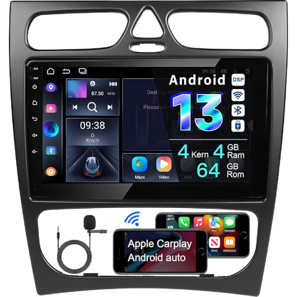 Amaseaudio Ultra Thin Android 13 auto radio, bezvadu Carplay Android auto, DSP+, saderīgs ar Benz W168 W203 W209, 9 collu skārienekrāns, WiFi Bluetooth 5.0/atgriešanas kamera