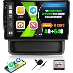 4G + 64G CAMECHO Android 13 auto radio Opel Vivaro A 87R/Renault Trafic II Nissan Primastar ar Carplay Android Car Sat Nav, 8Core, auto radio ar 10 collu ekrānu, Bluetooth FM/RDS Mirror Link DSP