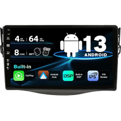 BXLIYER Android 12 IPS Auto Radio piemērots Toyota RAV4 (2007-2012) - Iebūvēts Carplay / Android Car / DSP - LED kamera + MIC - 4G + 64G - DAB 360 kamera Stūres vadības stūres rats Fast Boot AHD WiFi - 2 Din 9 collas