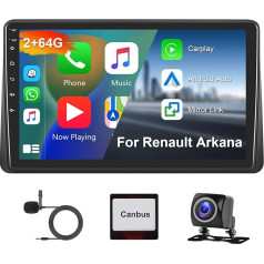 Hodozzy 2G + 64G Android auto radio priekš Renault Duster HM 2 2020-2021 Arkana 2019-2021 Carplay Android auto, 10 collu skārienekrāns ar navigāciju WiFi Bluetooth Mirrorlink HiFi FM RDS Canbus ar