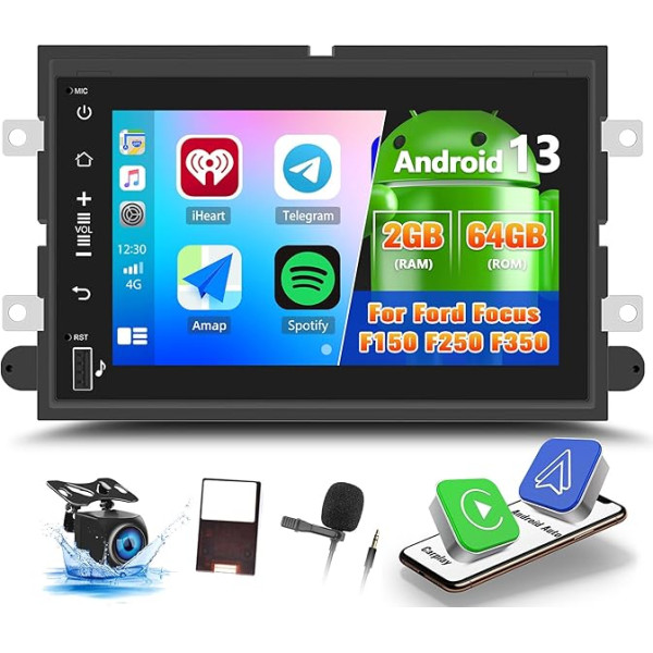 OiLiehu 2G + 64G Android 13 Double DIN radio Ford Focus F150 F250 F350 Explorer Fusion Mustang Edge Carplay Android auto radio ar 7 collu ekrānu ar Mirror Link/Bluetooth/FM RDS/WiFi/GPS/EQ