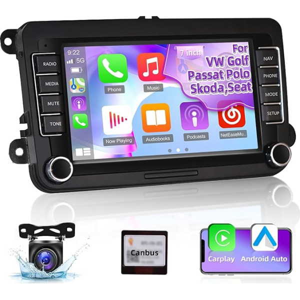 NHOPEEW 2 DIN Android auto radio VW Golf 5 6 Polo T5 RCD 330 Caddy Seat Skoda ar Carplay/Android Car, skārienjūtīgais ekrāns, auto stereo ar navigāciju Bluetooth/USB/FM + atpakaļgaitas kamera