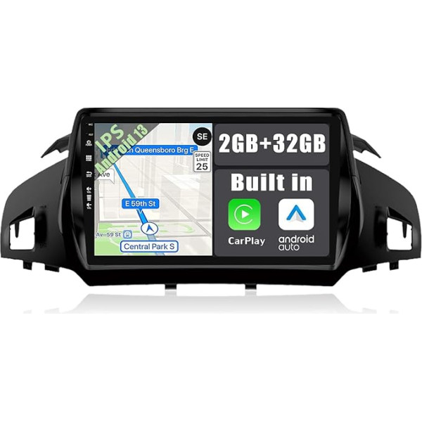 YUNTX Android 13 auto radio priekš Ford Kuga Escape C-max (2013-2017)-2 DIN [Integrēts bezvadu CarPlay/Android Car/GPS]-9 collu IPS 2.5D skārienekrāns DAB/Radio stūres rats